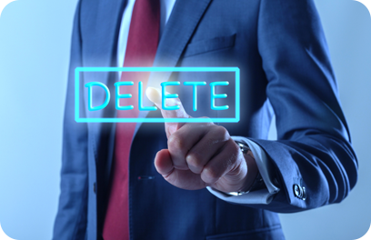 Business man touching delete button