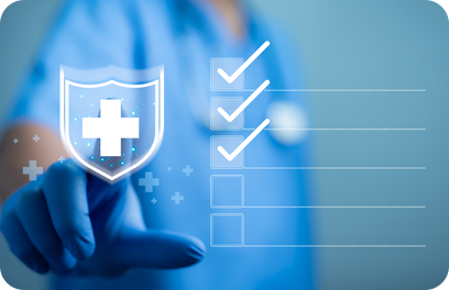 Medical worker touch plus icon for medical and health care concept, Access to welfare health, People with health care, Health insurance, Family life insurance, Medical care insurance. checklist survey