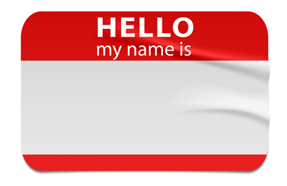 Red name tag. Hello my name is - label