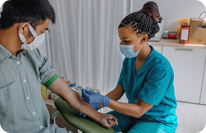 Nurse preparing patient to do a blood analysis