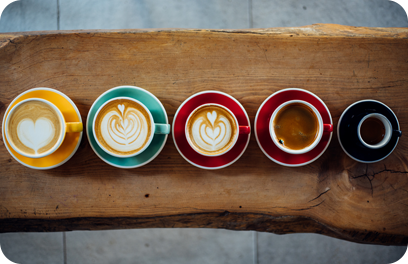 Aerial view of various coffee