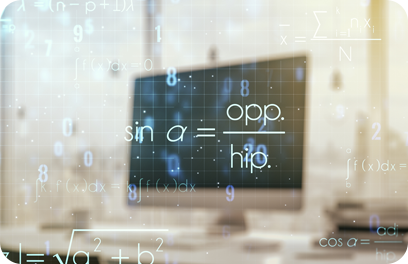 Creative scientific formula illustration on modern computer background, science and research concept. Multiexposure