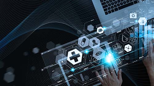 Top view Medicine doctor using digital tablet computer diagnose virtual electronic medical record of patient on interface.Digital healthcare and network on modern virtual screen, DNA medical technology and futuristic concept.