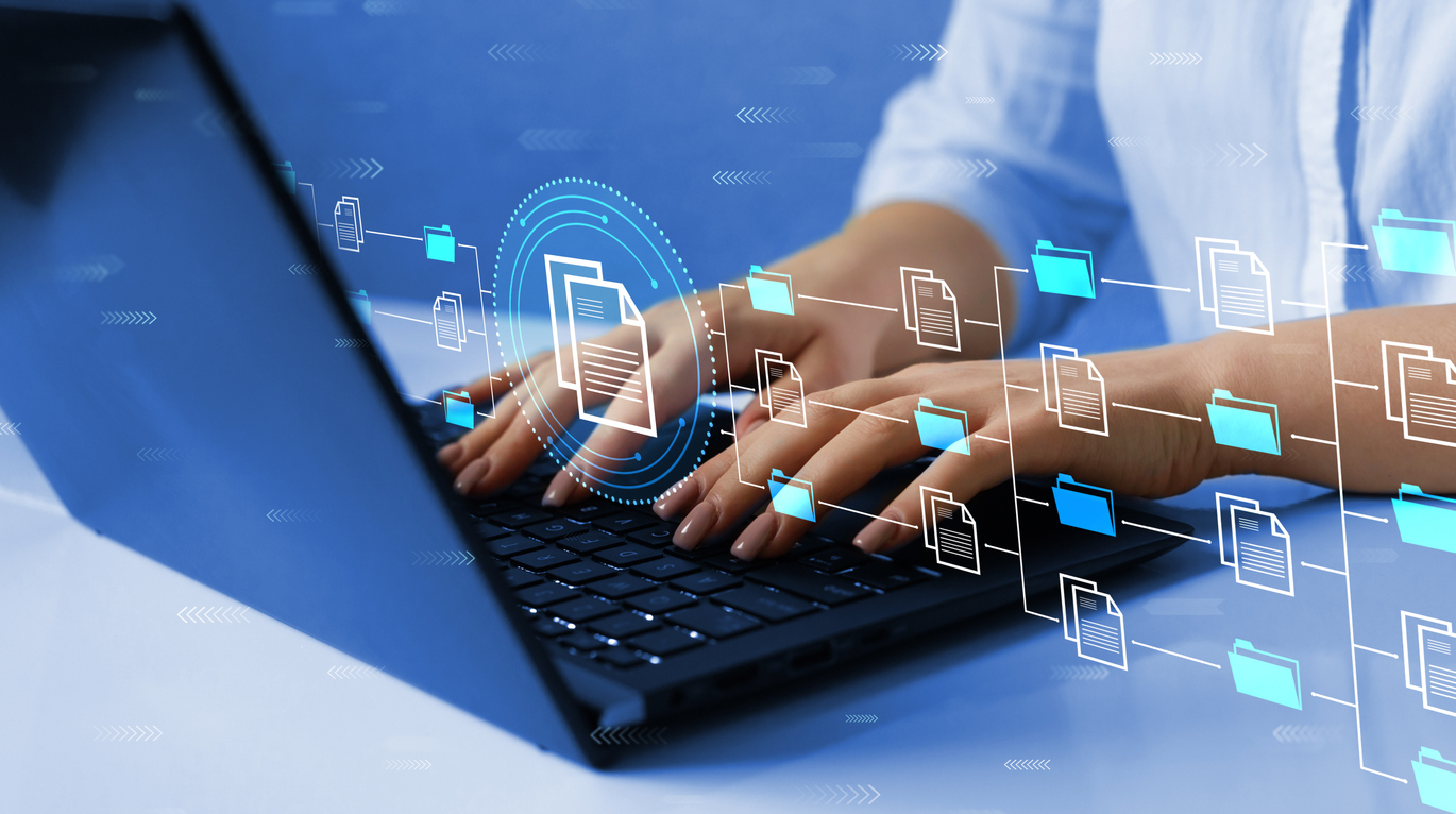 Automation software to archiving and efficiently manage and information files. Document Management System (DMS).Internet Technology Concept