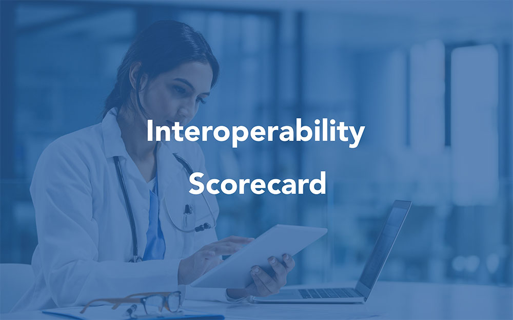 Thumbnail image with healthcare professional and the text 'interoperability scorecard'